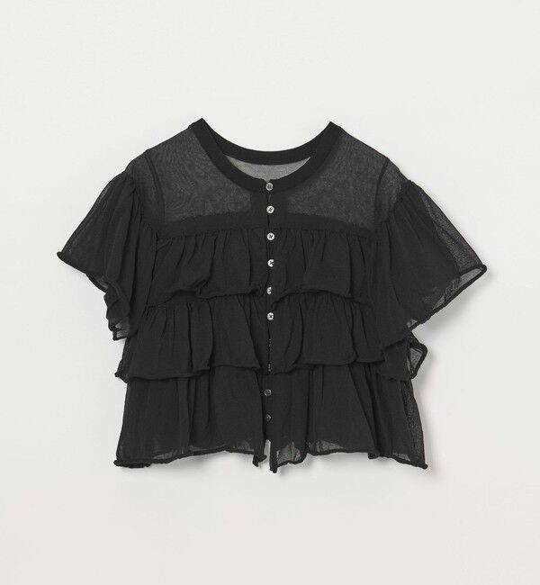 EMMEL REFINES「＜EMMEL REFINES＞EM ティアードフリル シアー カーディガン」|カーディガン|BLACK