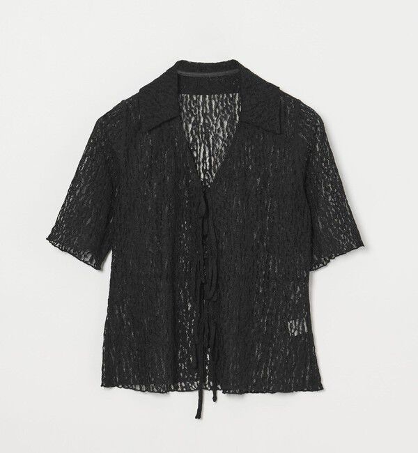EMMEL REFINES「＜EMMEL REFINES＞カットレース リボン トップス」|Tシャツ・カットソー|BLACK