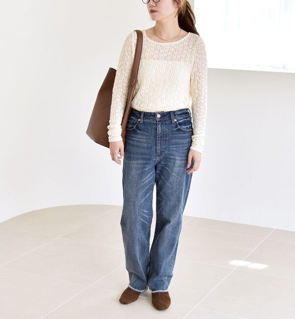 quaranciel「quaranciel:〈手洗い可能〉フラワー レース ストレッチ クルーネック プルオーバー」|Tシャツ・カットソー|