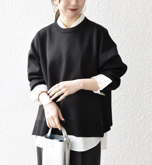 SHIPS any「SHIPS any:〈手洗い可能〉サイドスリット クルーネック ルーズ プルオーバー」|ニット・セーター|ブラック