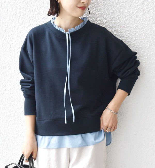 SHIPS for women「【WEB限定】〈手洗い可能〉ブラウス コンビ スウェット プルオーバー」|スウェット・ジャージ|