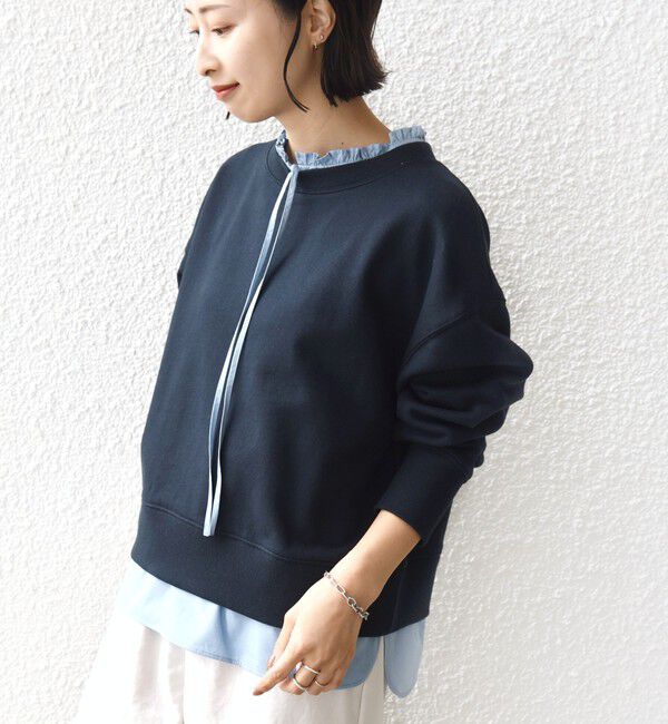 SHIPS for women「【WEB限定】〈手洗い可能〉ブラウス コンビ スウェット プルオーバー」|スウェット・ジャージ|