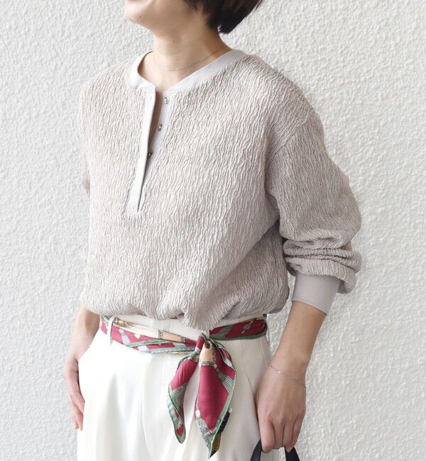 SHIPS for women「【WEB限定】〈手洗い可能〉ウェーブ クレープ ヘンリー 2WAY プルオーバー」|Tシャツ・カットソー|
