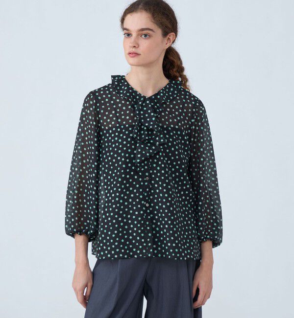 Ballsey「シアーフラワープリント フレアータイブラウス」|シャツ・ブラウス|