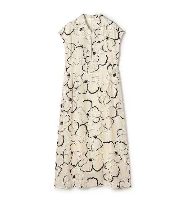 Ballsey「ドローイングフラワープリント スキッパーカラーワンピース」|ワンピース|42 ライトベージュ系