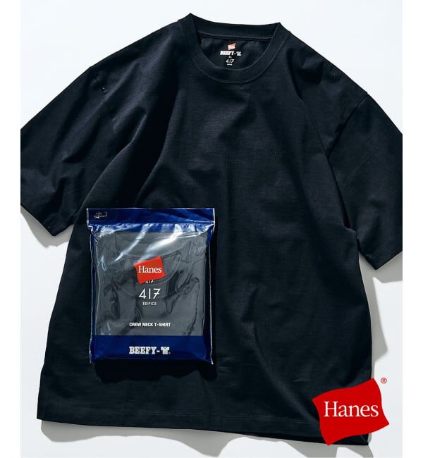 417 EDIFICE「【Hanes &times; 417 EDIFICE】別注 BEEFY CREW NECK T-SHIRT（MODERN FIT）」|Tシャツ・カットソー|ネイビー