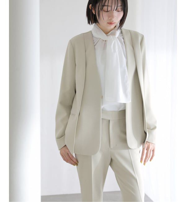  「2WAYスリットジャケット」|ノーカラージャケット|グリーン B