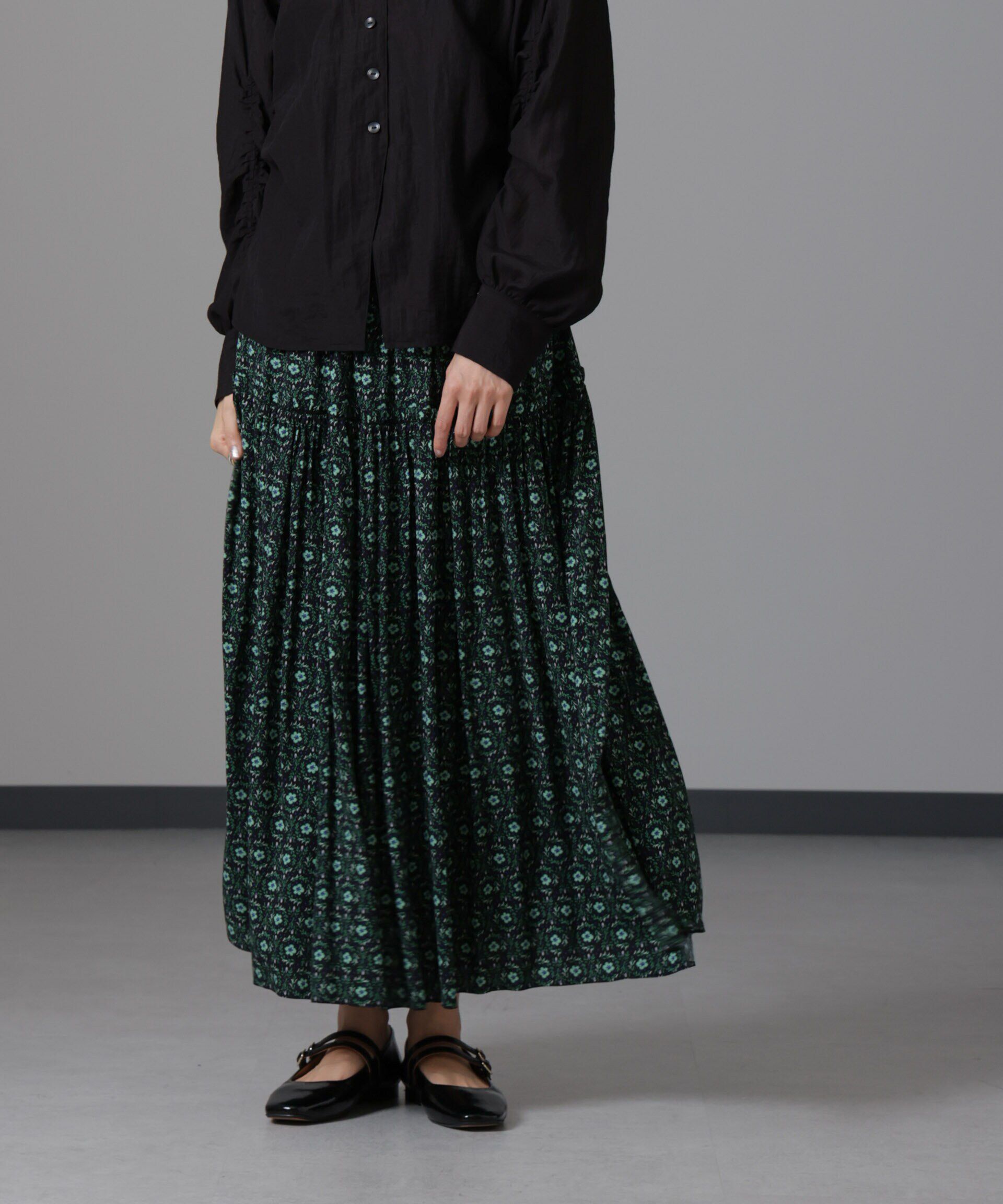 nano･universe「サークルフワラープリントスカート」|スカート|グリーン