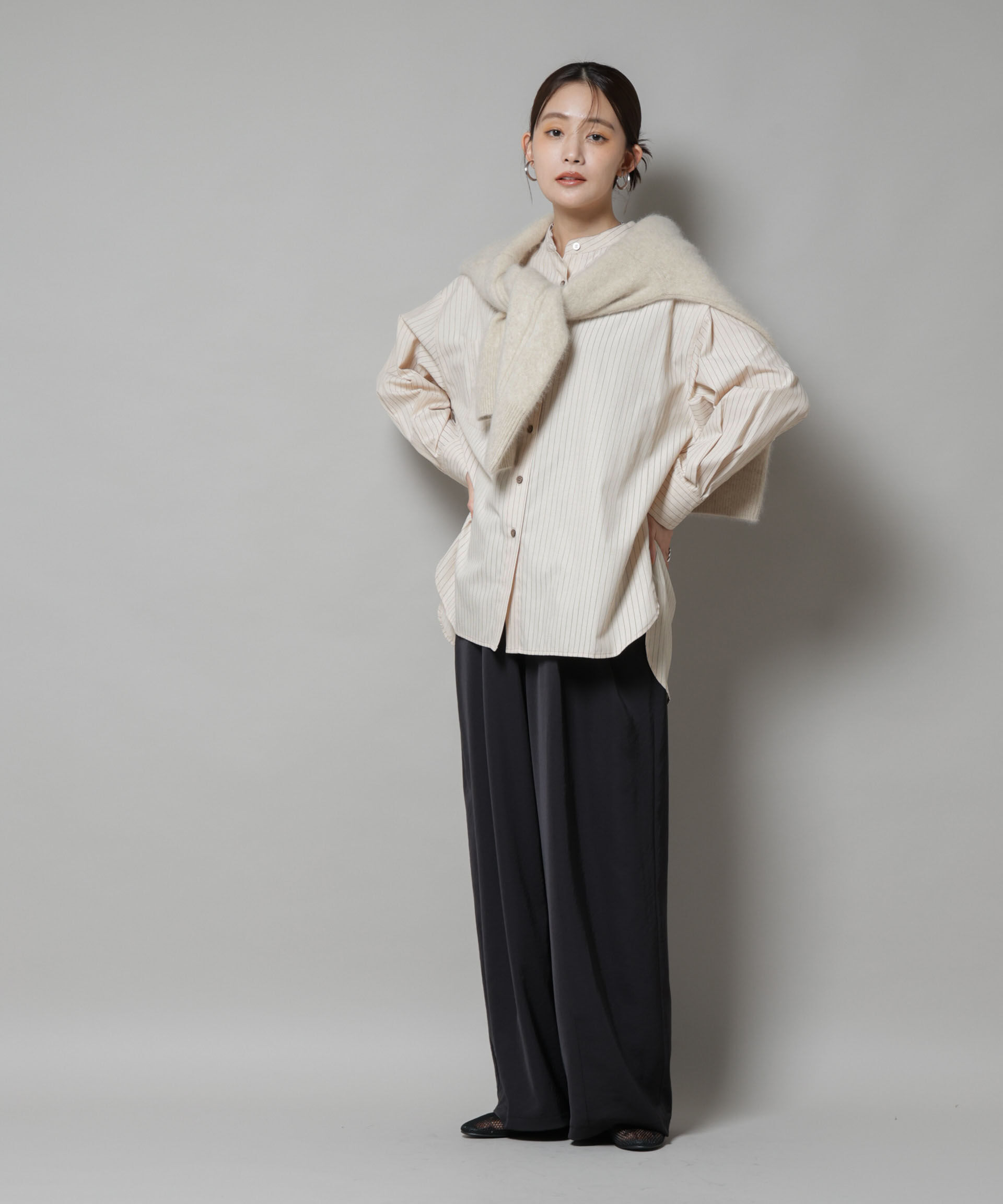 nano･universe「スタンドカラーストライプシャツ」|シャツ・ブラウス|