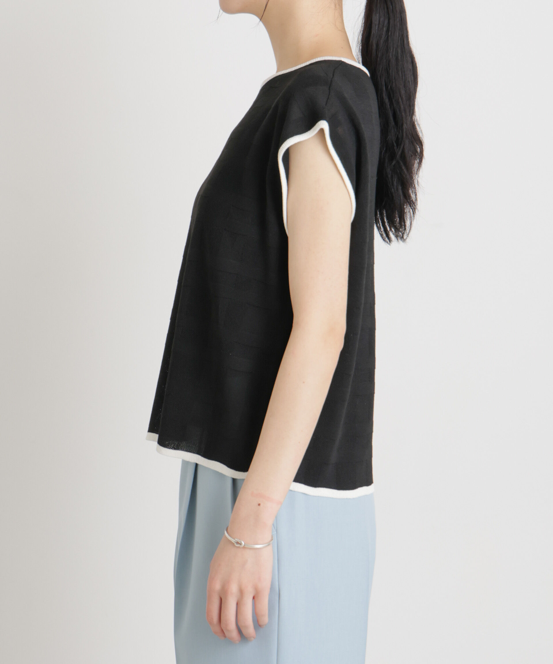 nano･universe「シアーチェックバイカラーパイピングニット」|ニット・セーター|