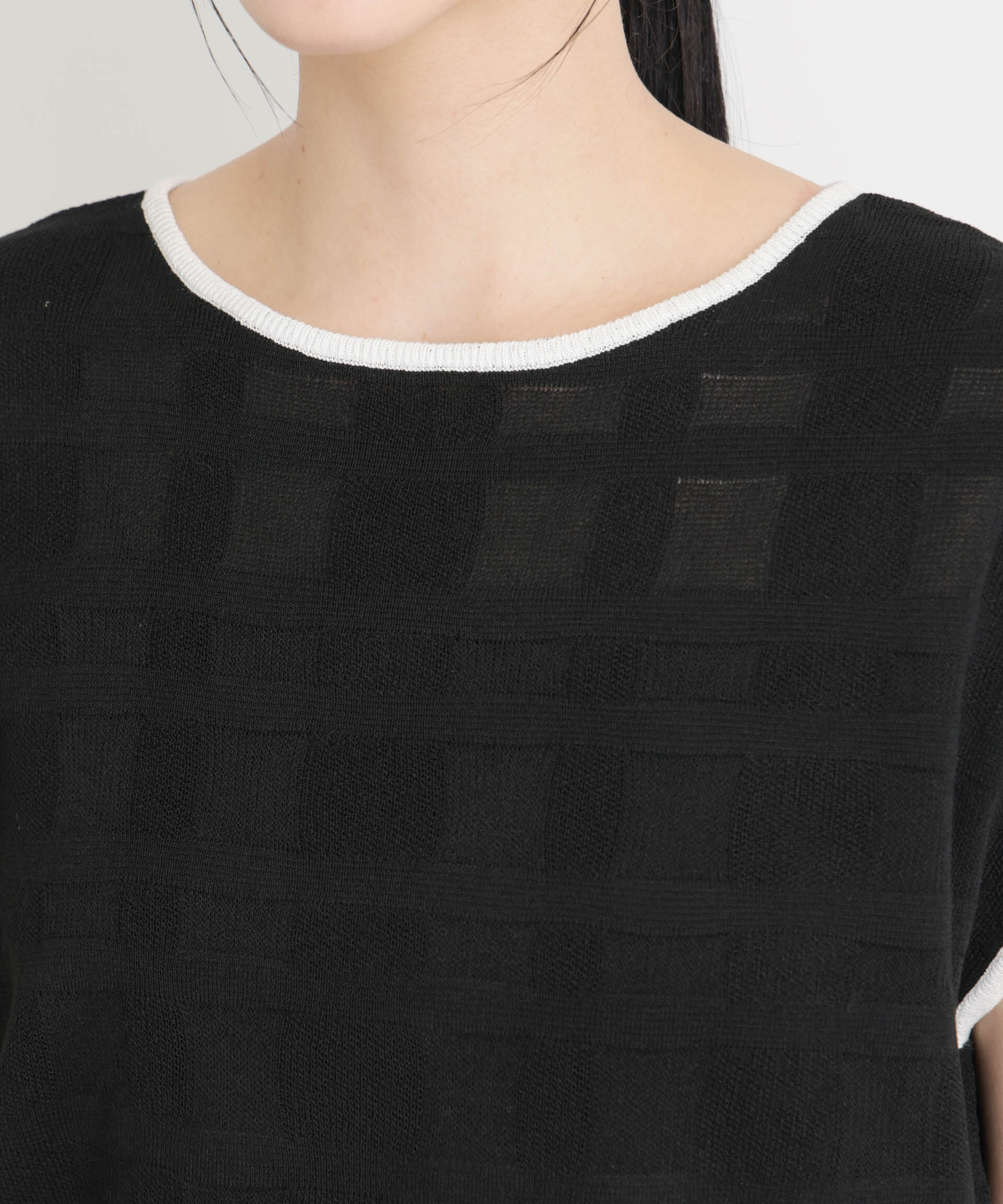 nano･universe「シアーチェックバイカラーパイピングニット」|ニット・セーター|