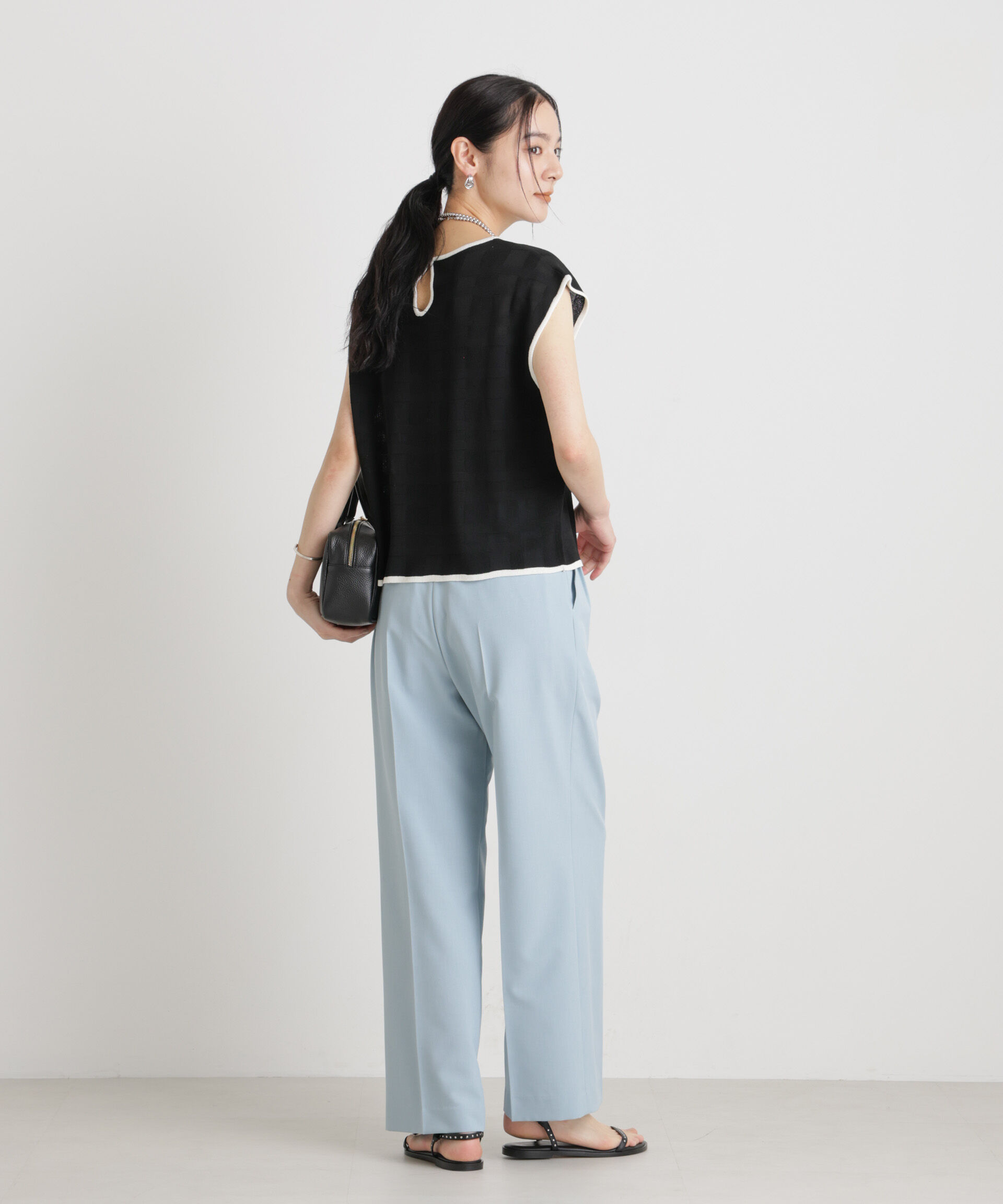 nano･universe「シアーチェックバイカラーパイピングニット」|ニット・セーター|