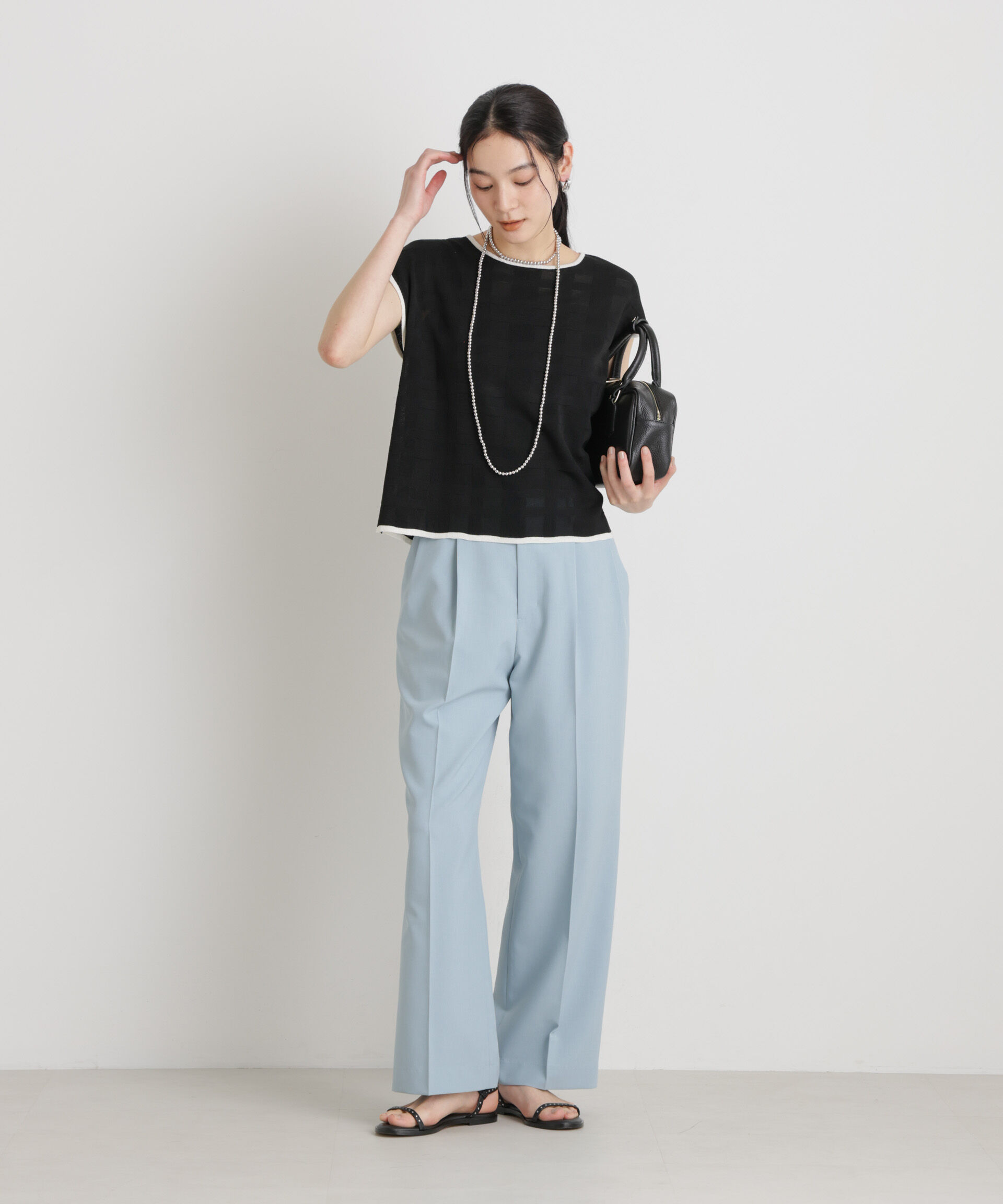 nano･universe「シアーチェックバイカラーパイピングニット」|ニット・セーター|