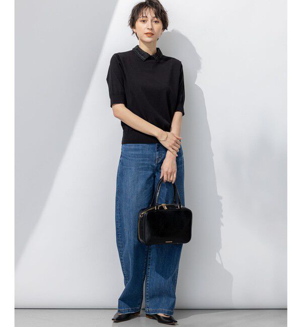 23区「【洗える】Brocheチェック レース付け襟 ニット」|ニット・セーター|