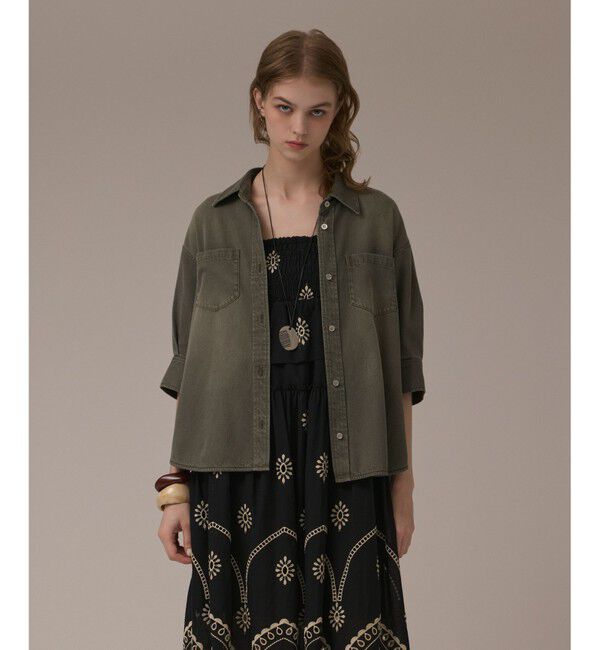 GRACE CONTINENTAL「ツイルハーフスリーブシャツ」|シャツ・ブラウス|カーキ