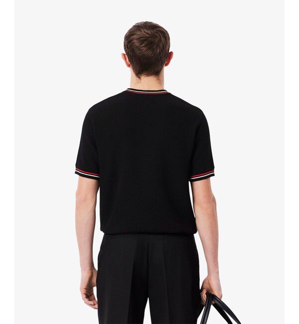 LACOSTE「ドライタッチ 配色ラインハイゲージ半袖ニット」|ニット・セーター|