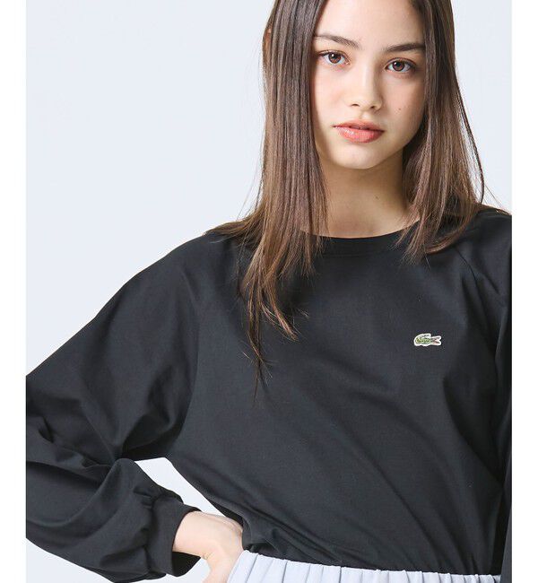LACOSTE「クロップド丈 バルーンスリーブ ギャザー ロングスリーブTシャツ」|Tシャツ・カットソー|
