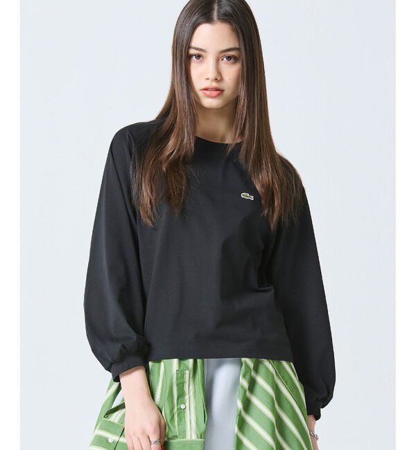 LACOSTE「クロップド丈 バルーンスリーブ ギャザー ロングスリーブTシャツ」|Tシャツ・カットソー|