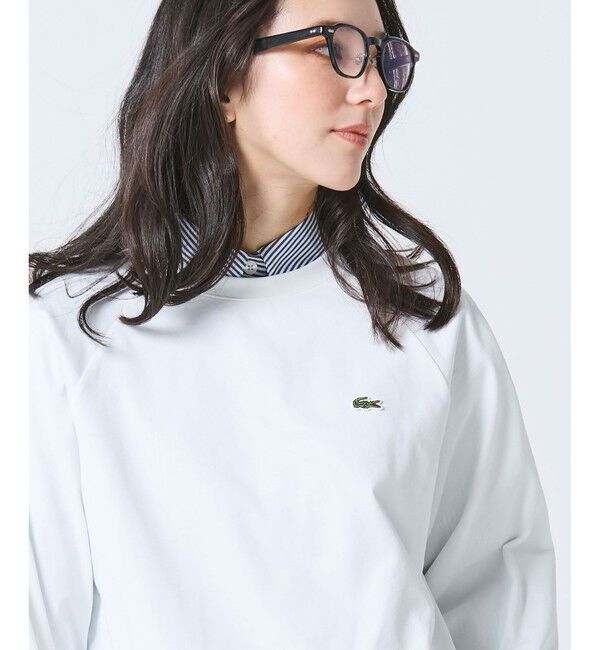 LACOSTE「クロップド丈 バルーンスリーブ ギャザー ロングスリーブTシャツ」|Tシャツ・カットソー|