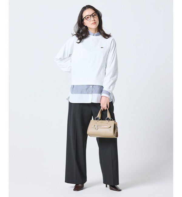 LACOSTE「クロップド丈 バルーンスリーブ ギャザー ロングスリーブTシャツ」|Tシャツ・カットソー|