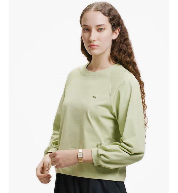 LACOSTE「クロップド丈 バルーンスリーブ ギャザー ロングスリーブTシャツ」|Tシャツ・カットソー|セージグリーン