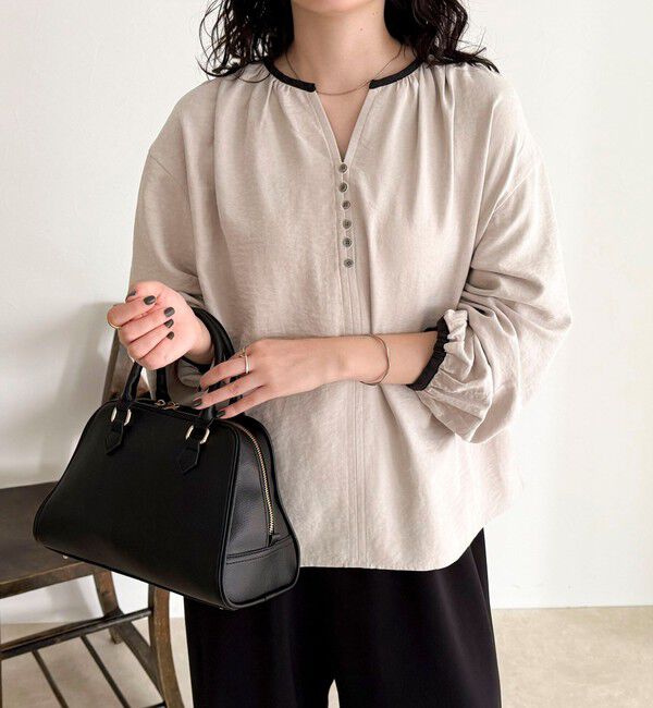 fredy emue「起毛パイピングギャザーブラウス」|シャツ・ブラウス|ベージュ