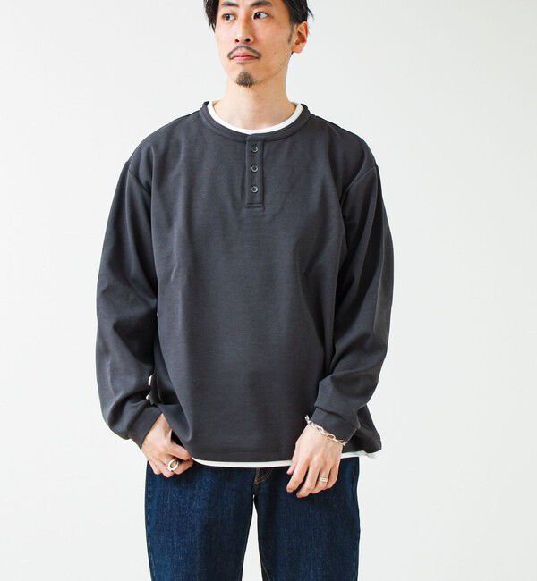 GLOSTER「【1枚で完成する】杢ダンボール ヘンリーネックフェイクレイヤー ロンT」|Tシャツ・カットソー|