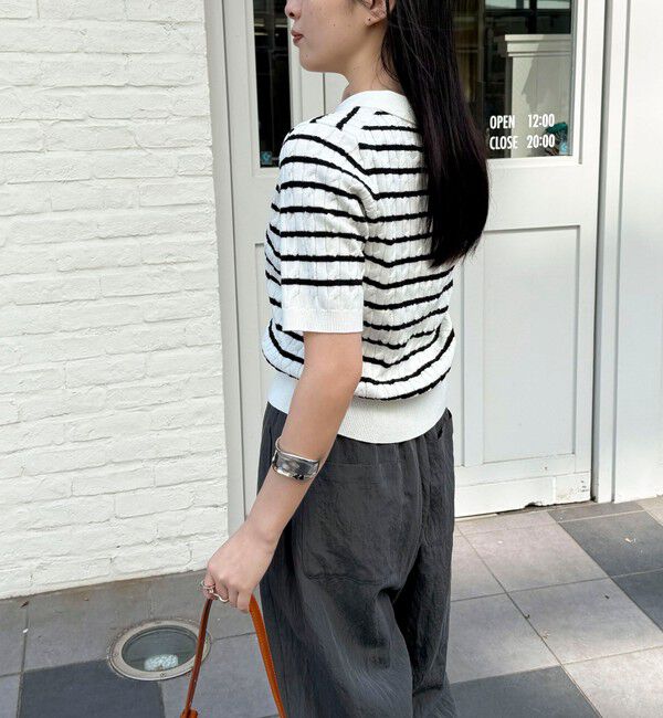 fredy emue「【大人気シリーズの新型登場！】FR刺しゅうケーブル柄半袖ポロ衿プルオーバーニット」|ニット・セーター|