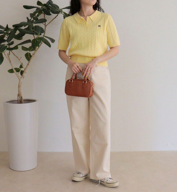 fredy emue「【大人気シリーズの新型登場！】FR刺しゅうケーブル柄半袖ポロ衿プルオーバーニット」|ニット・セーター|