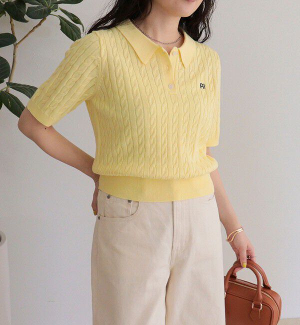 fredy emue「【大人気シリーズの新型登場！】FR刺しゅうケーブル柄半袖ポロ衿プルオーバーニット」|ニット・セーター|