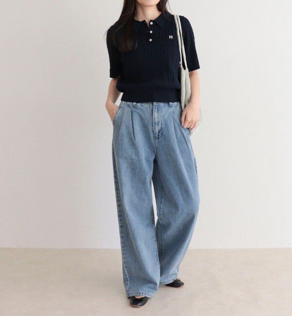 fredy emue「【大人気シリーズの新型登場！】FR刺しゅうケーブル柄半袖ポロ衿プルオーバーニット」|ニット・セーター|