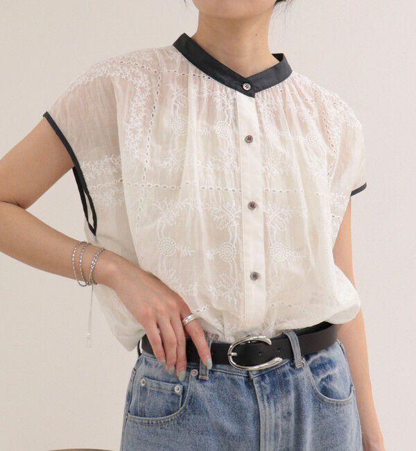 fredy emue「刺しゅうレースフレンチスリーブブラウス」|シャツ・ブラウス|