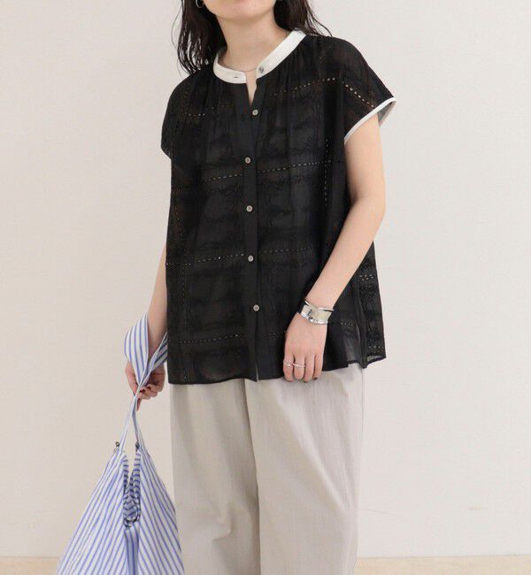 fredy emue「刺しゅうレースフレンチスリーブブラウス」|シャツ・ブラウス|