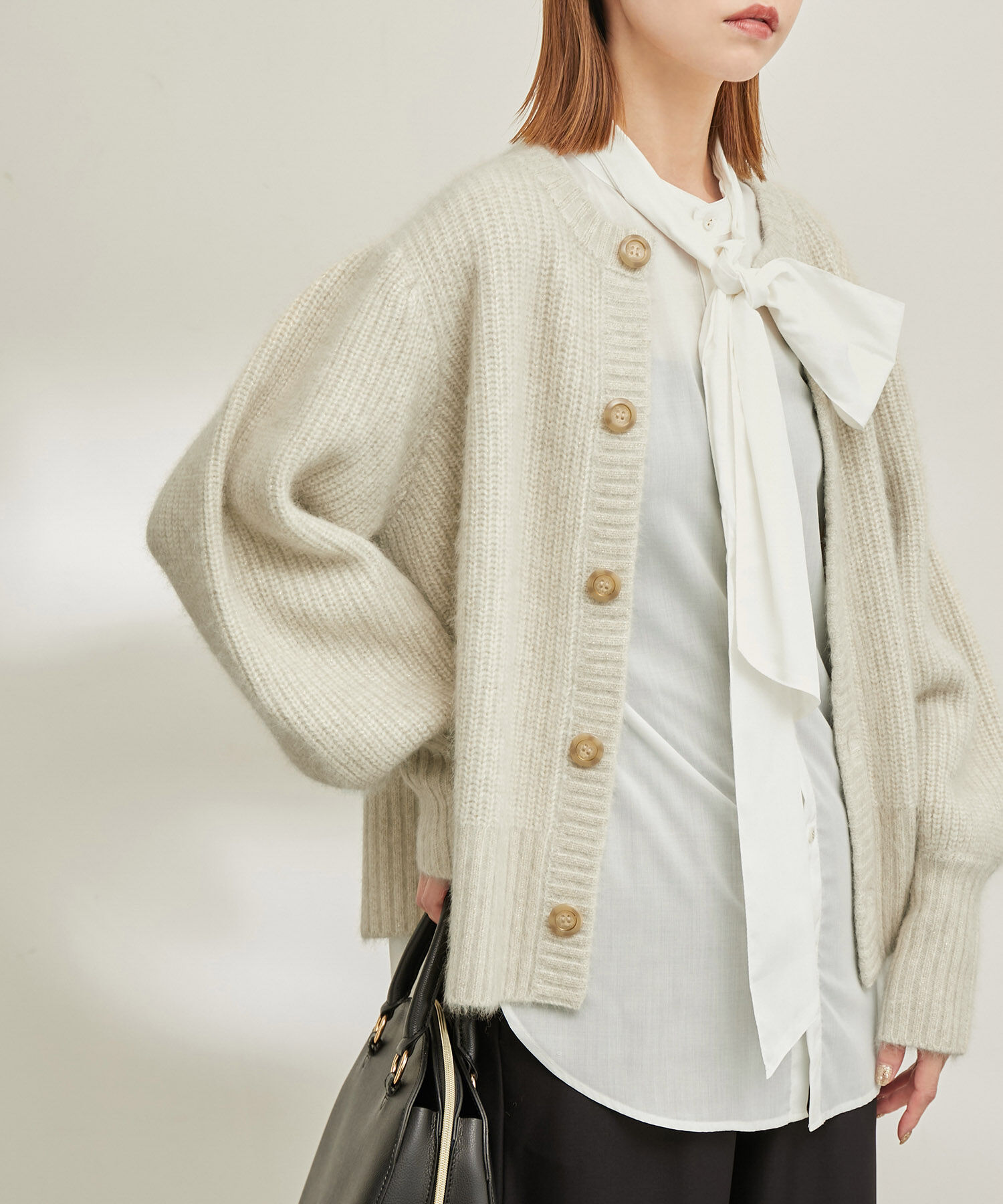 Rope&rsquo;Picnic「【emur/エミュール】FOX混アゼ編ボリューム袖カーディガン」|カーディガン|