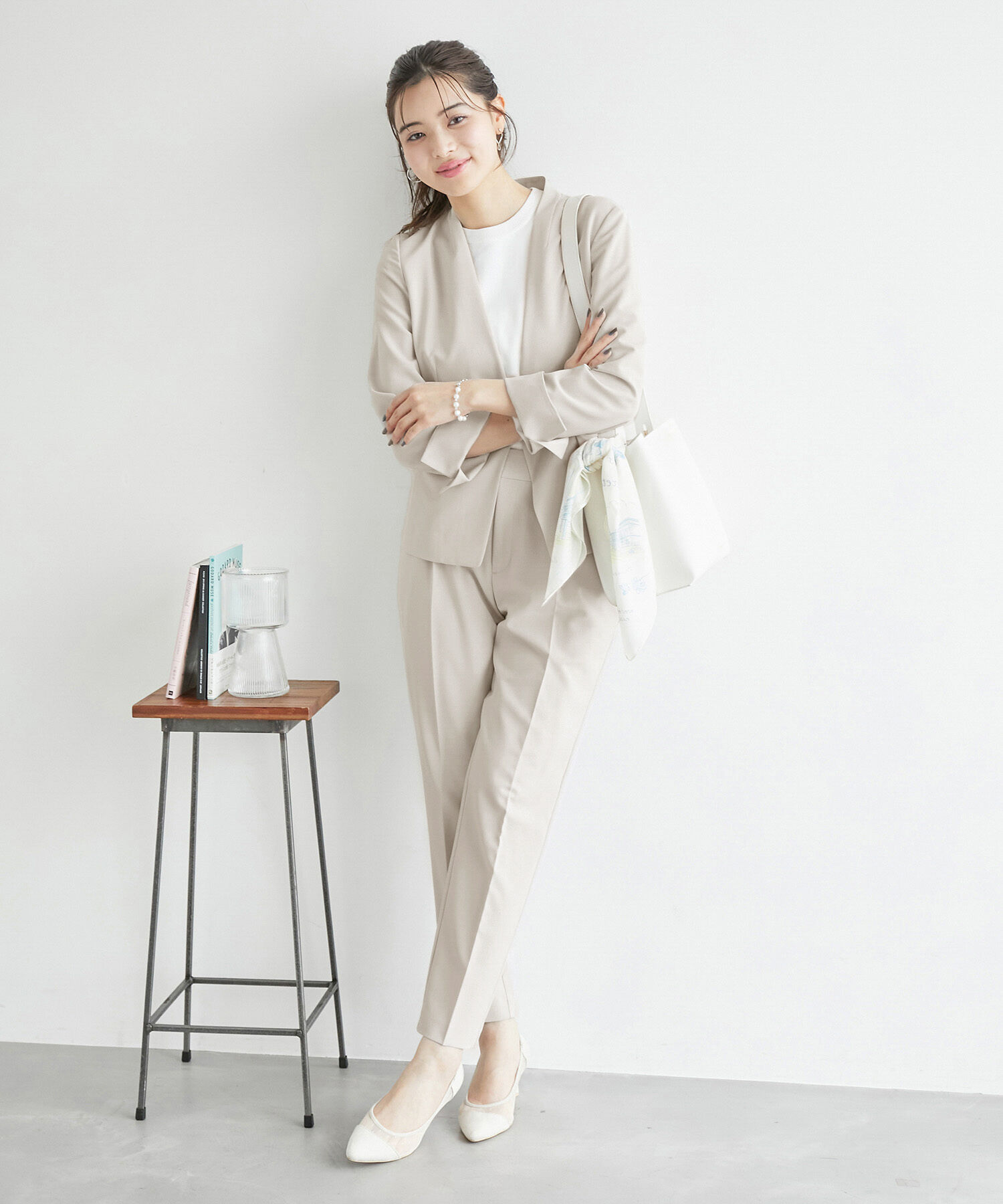 Rope&rsquo;Picnic「リネンライクノーラペルジャケット/セットアップ対応・UVケア」|ノーカラージャケット|