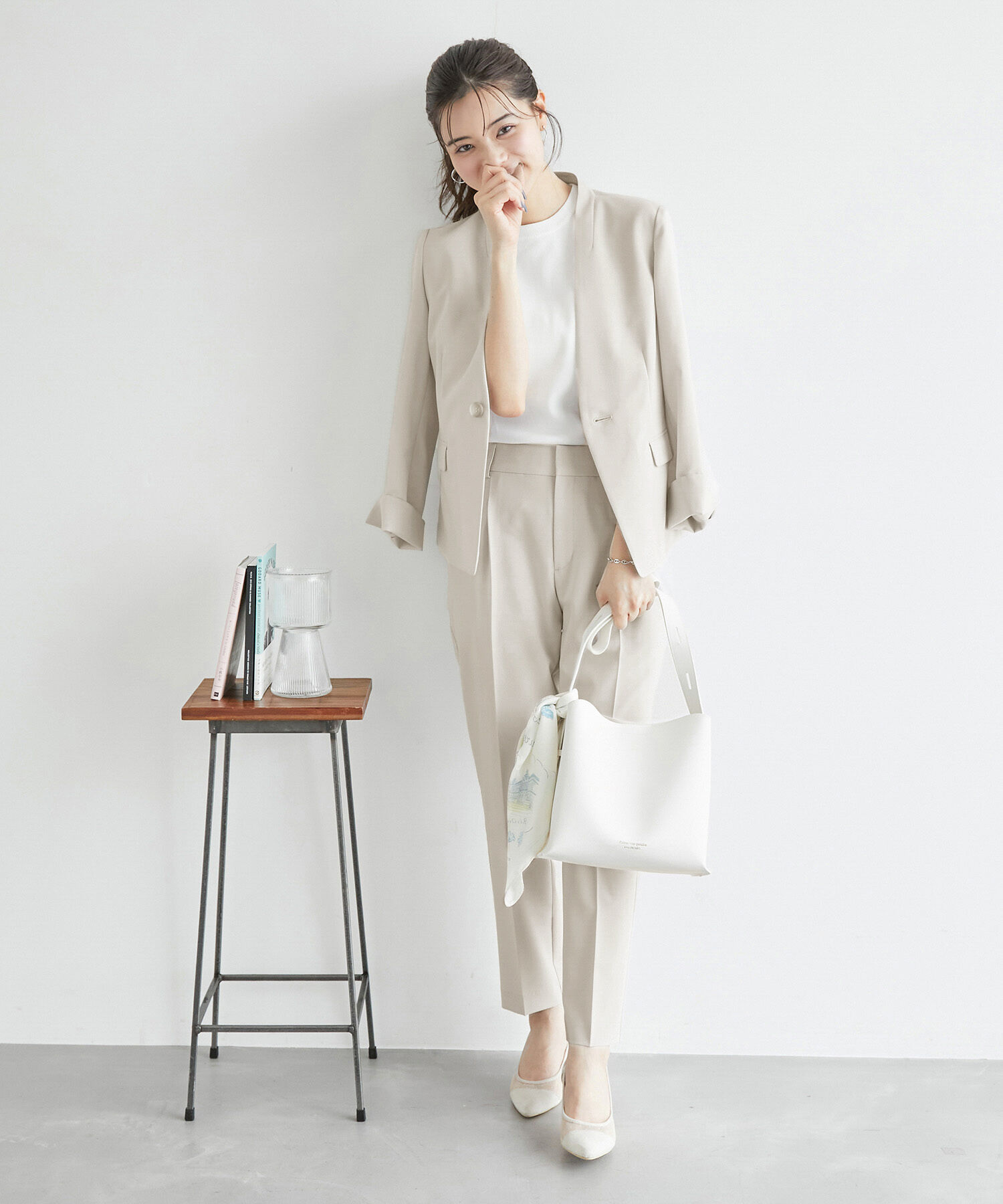 Rope&rsquo;Picnic「リネンライクノーラペルジャケット/セットアップ対応・UVケア」|ノーカラージャケット|