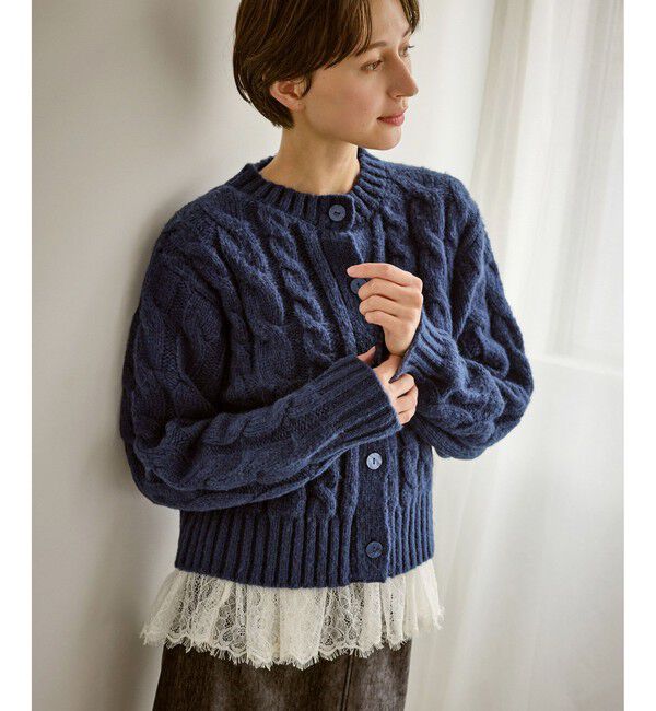 Rope&rsquo;Picnic「ケーブルニットカーディガン」|カーディガン|ネイビー(40)