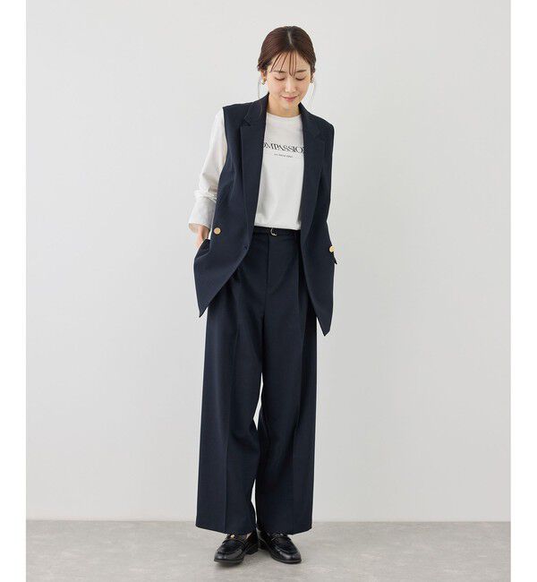 Rope&rsquo;Picnic「カナパ ベルト付きワイドパンツ/セットアップ対応・UV・抗菌防臭・接触冷感」|チノ|