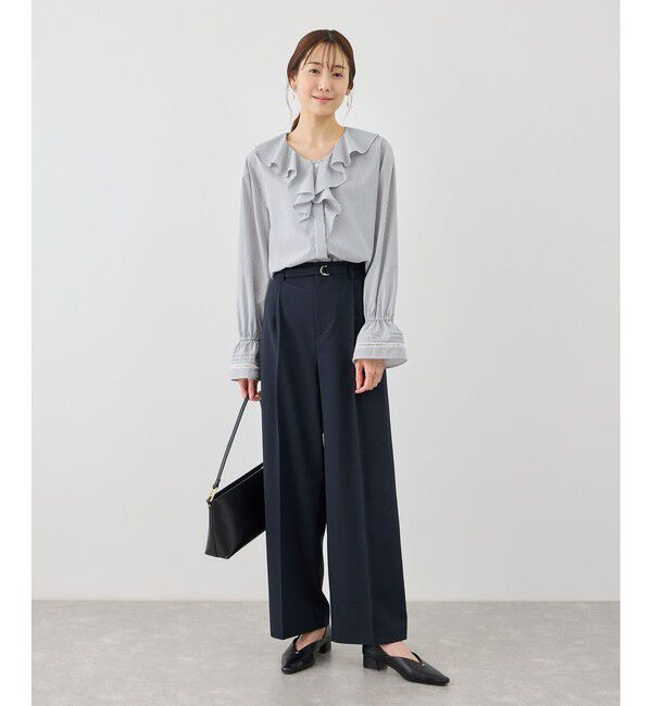 Rope&rsquo;Picnic「カナパ ベルト付きワイドパンツ/セットアップ対応・UV・抗菌防臭・接触冷感」|チノ|