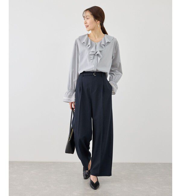 Rope&rsquo;Picnic「カナパ ベルト付きワイドパンツ/セットアップ対応・UV・抗菌防臭・接触冷感」|チノ|