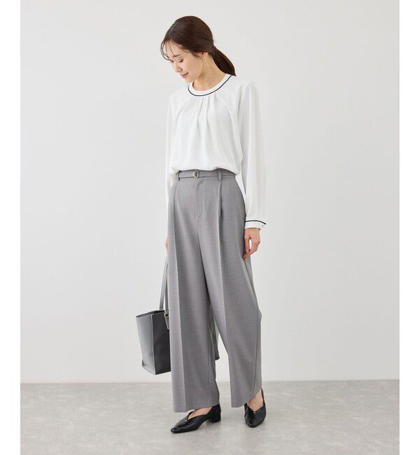 Rope&rsquo;Picnic「カナパ ベルト付きワイドパンツ/セットアップ対応・UV・抗菌防臭・接触冷感」|チノ|