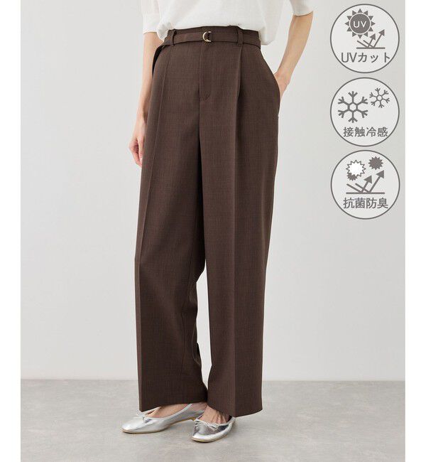 Rope&rsquo;Picnic「カナパ ベルト付きワイドパンツ/セットアップ対応・UV・抗菌防臭・接触冷感」|チノ|ブラウン(20)