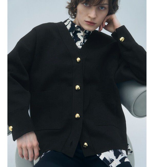 ADAM ET ROPE'「【サステナブル】ロゴボタンミドルカーディガン」|カーディガン|ブラック(01)