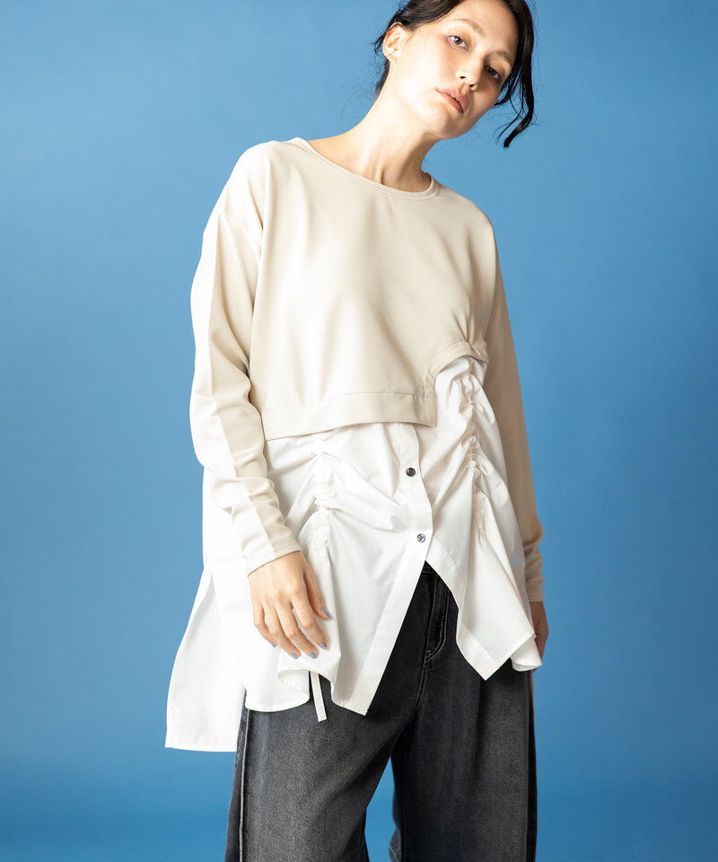  「ドローストリングシャツ切替プルオーバー」|シャツ・ブラウス|