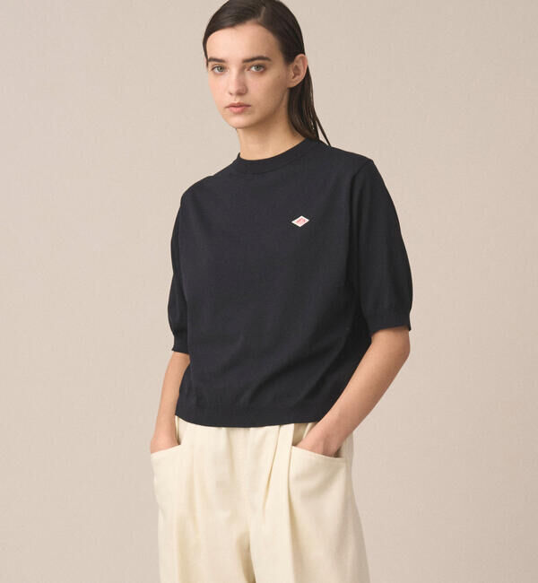 DANTON「DANTON | 半袖クルーネックニット WOMEN」|ニット・セーター|BLACK