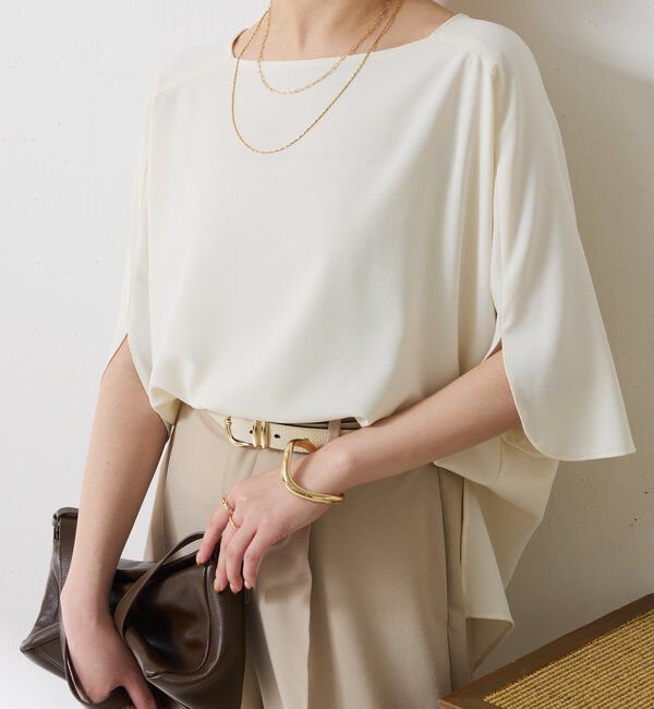  「《体型カバーに◎》ジャージスクエアブラウス」|シャツ・ブラウス|オフホワイト