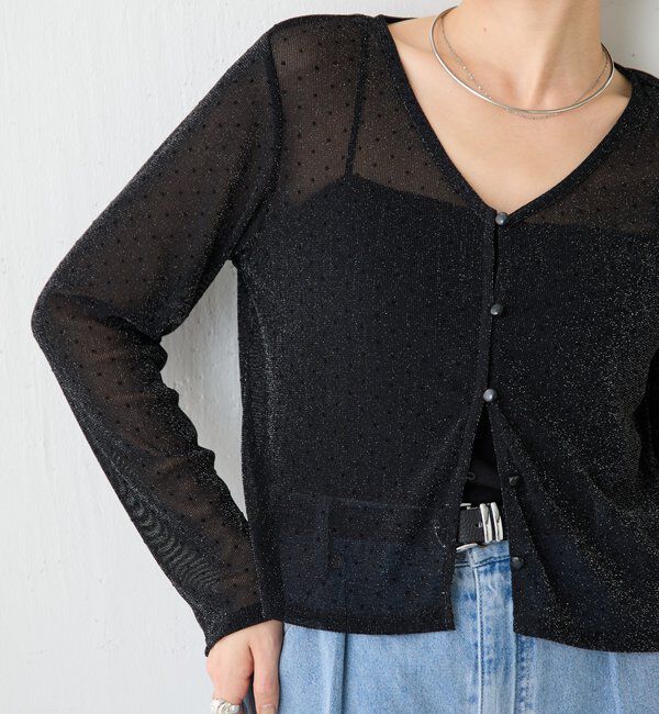 「【トレンドアイテム】シアードットカーディガン」|カーディガン|ブラック