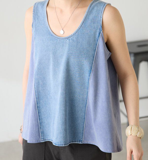  「Q.anosライトオンスデニムフレアタンクトップ」|Tシャツ・カットソー|ブルー
