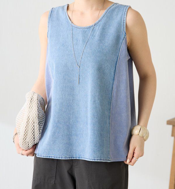  「Q.anosライトオンスデニムフレアタンクトップ」|Tシャツ・カットソー|