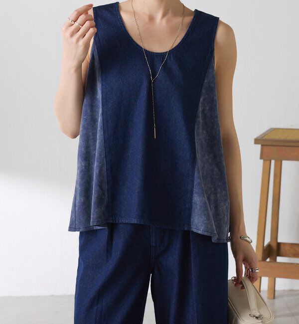  「Q.anosライトオンスデニムフレアタンクトップ」|Tシャツ・カットソー|